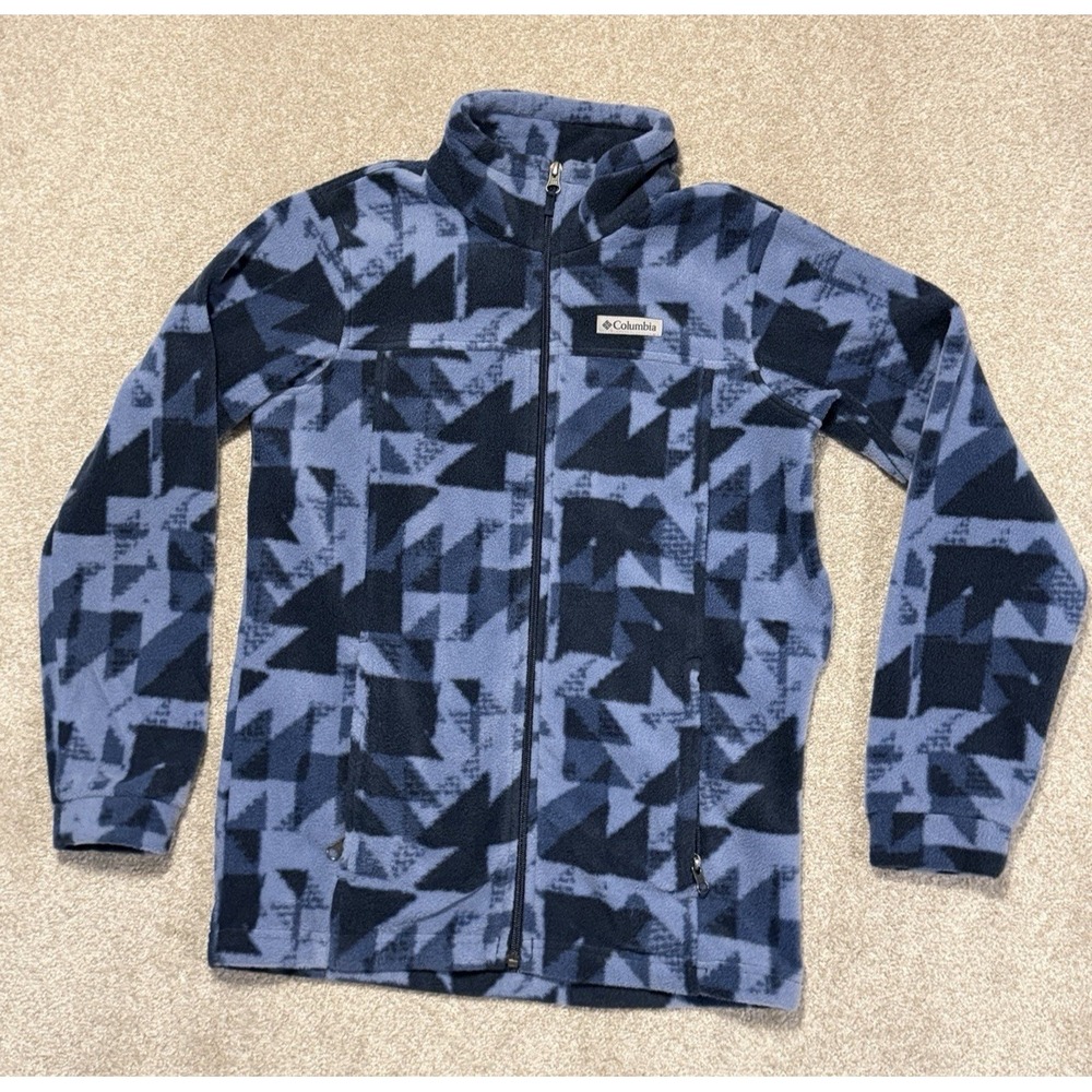 Columbia Boys Jacket Large 14/16 Blue Geometric Fleece Granite Mountain Full Zip